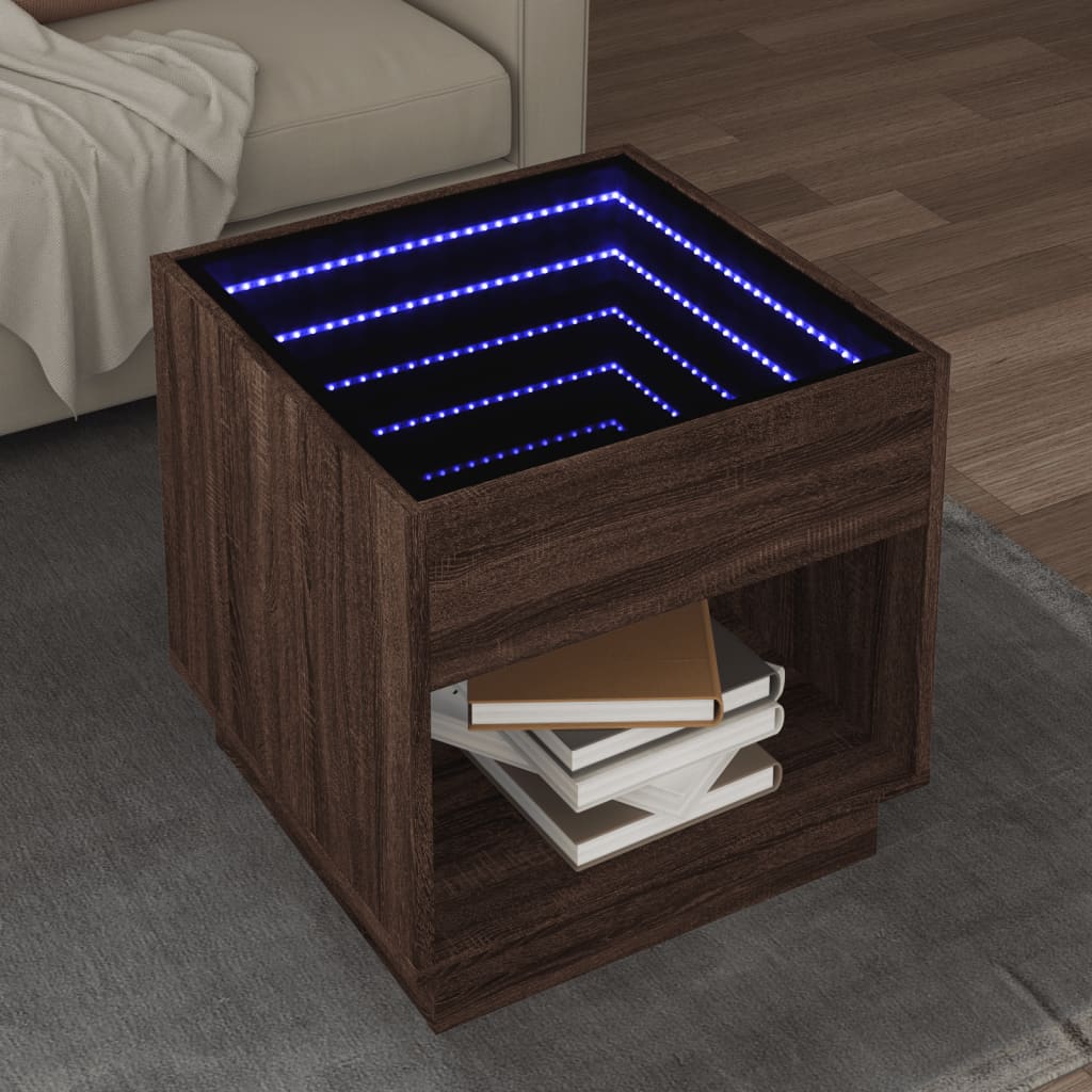 Soffbord med Infinity LEDs brun ek 50x50x50 cm