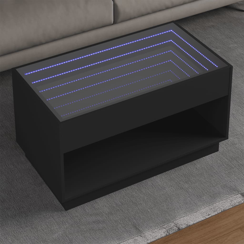 Soffbord med Infinity LEDs svart 90x50x50 cm