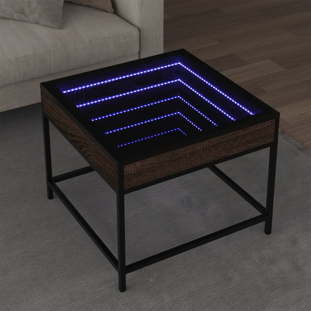 Soffbord med Infinity LEDs brun ek 50x50x41 cm