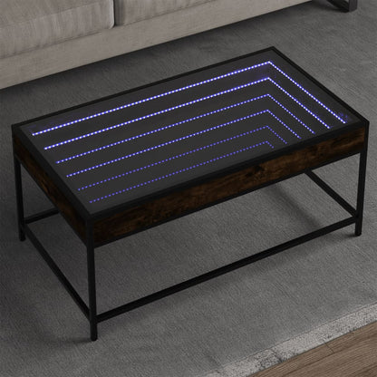 Soffbord med Infinity LEDs rökfärgad ek 90x50x41 cm