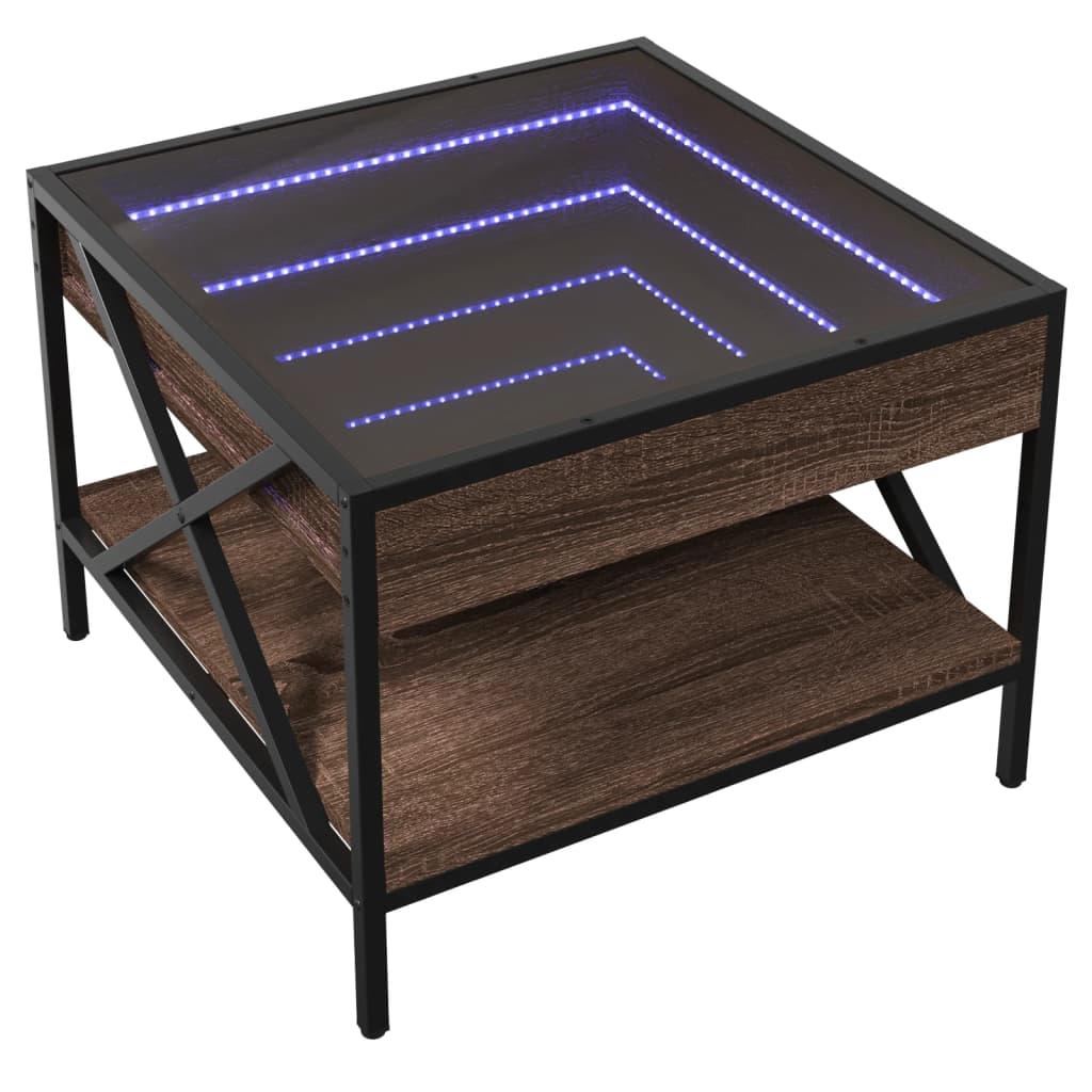 Soffbord med Infinity LEDs brun ek 50x50x38 cm