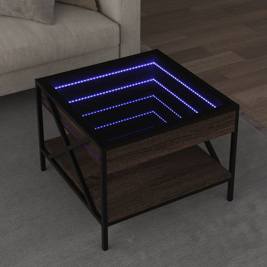 Soffbord med Infinity LEDs brun ek 50x50x38 cm