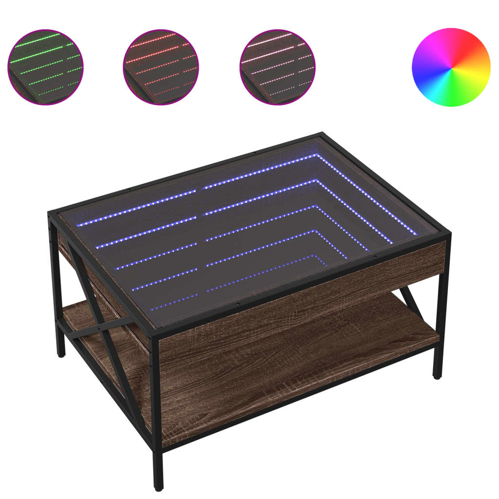 Soffbord med Infinity LEDs brun ek 70x50x38 cm