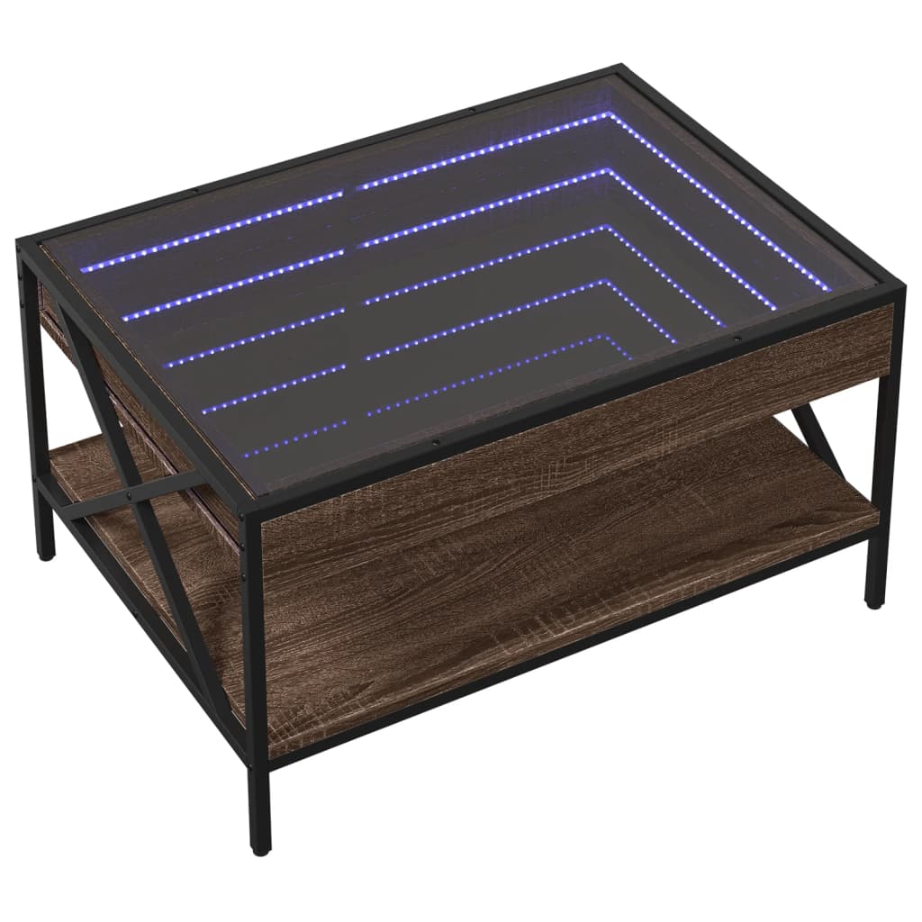 Soffbord med Infinity LEDs brun ek 70x50x38 cm