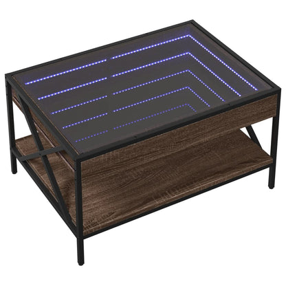 Soffbord med Infinity LEDs brun ek 70x50x38 cm