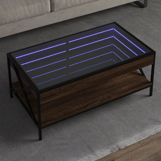 Soffbord med Infinity LEDs brun ek 90x50x38 cm