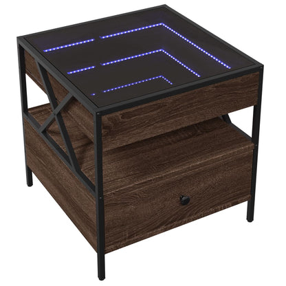 Soffbord med Infinity LEDs brun ek 50x50x51 cm