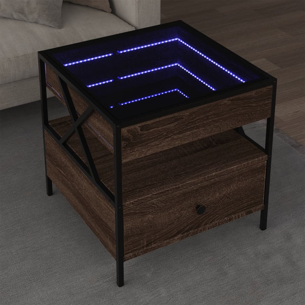 Soffbord med Infinity LEDs brun ek 50x50x51 cm