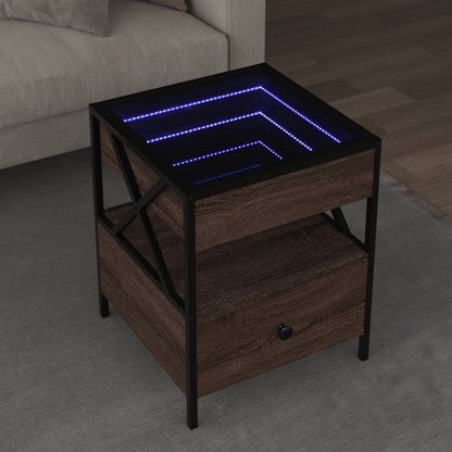 Soffbord med Infinity LEDs brun ek 40x40x51 cm