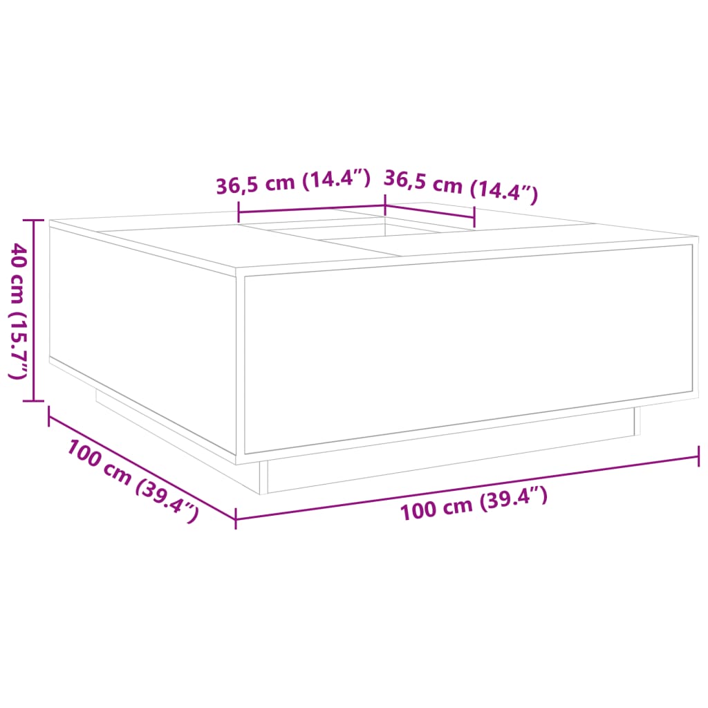 Soffbord rökfärgad ek 100x100x40 cm konstruerat trä