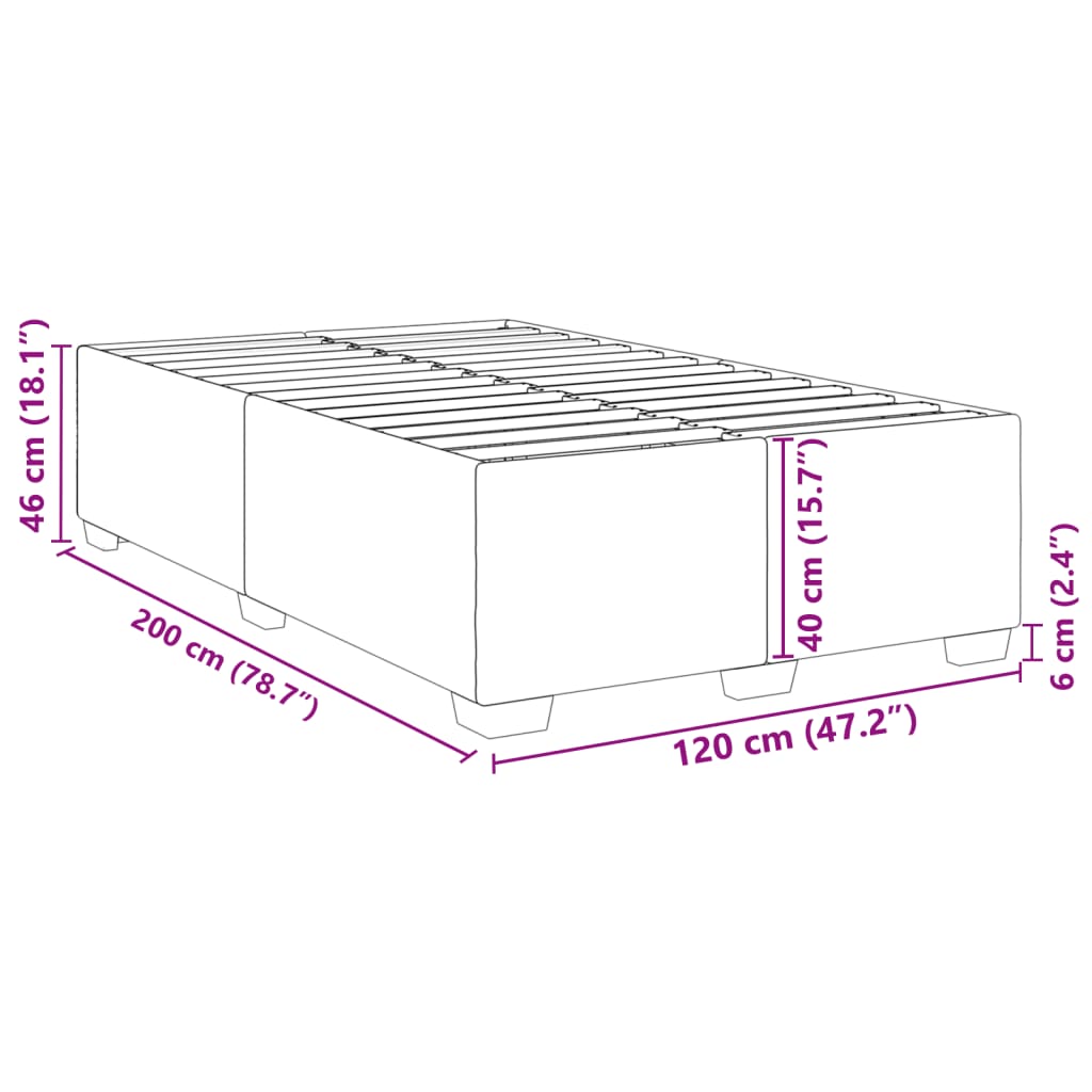 Sängram utan madrass mörkgrå 120x200 cm sammet