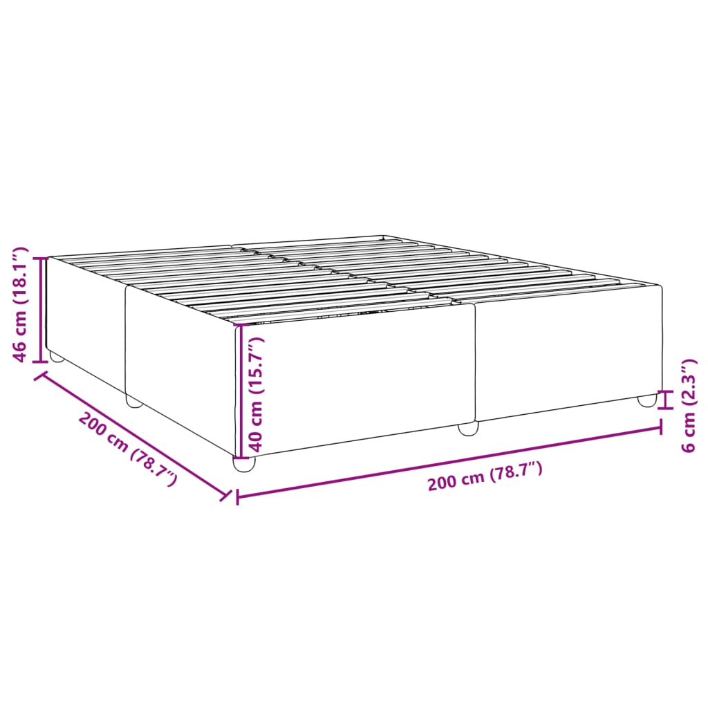 Sängram utan madrass ljusgrå 200x200 cm tyg