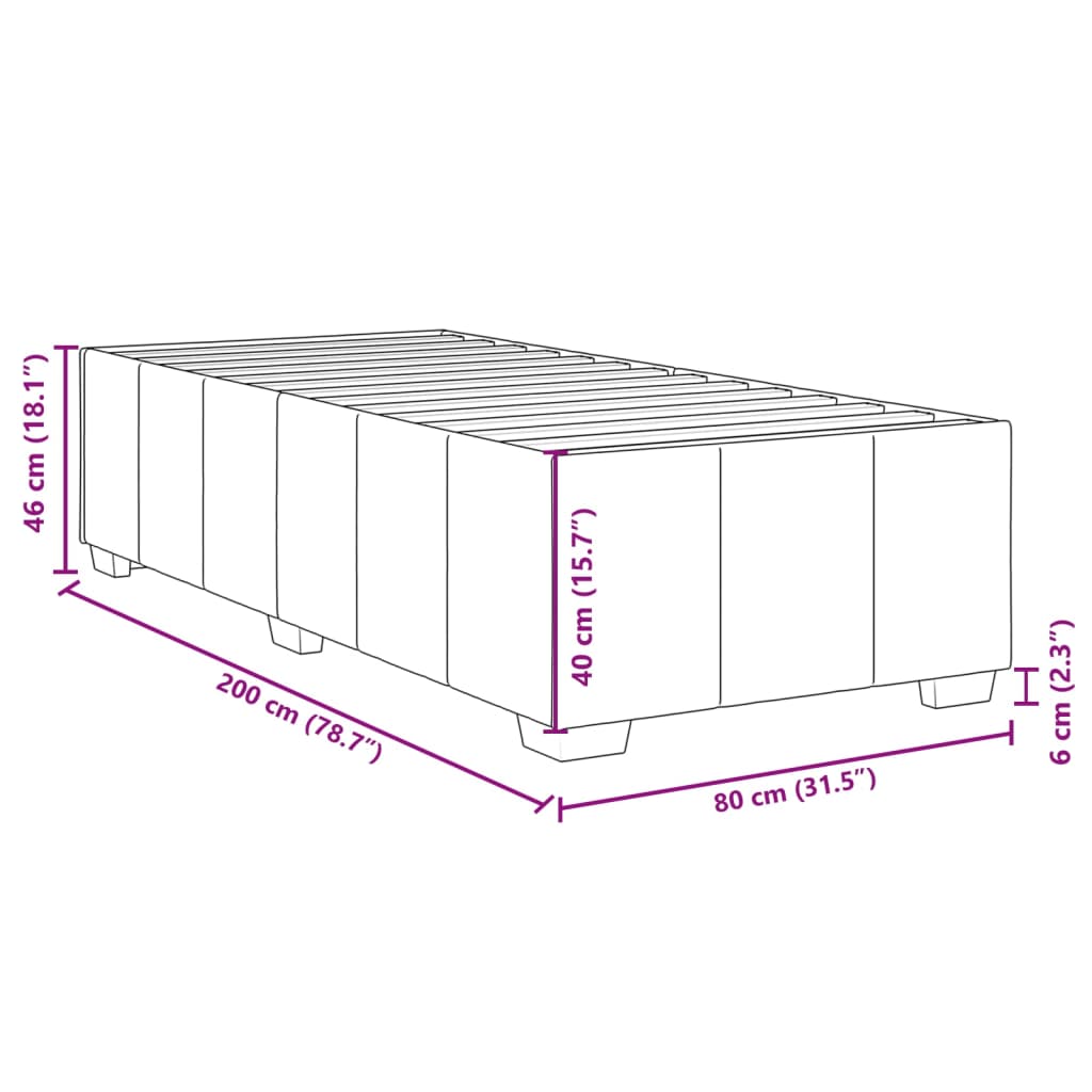 Sängram utan madrass mörkgrå 80x200 cm tyg