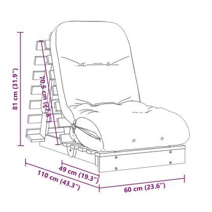 Futonbäddsoffa med madrass 60x206x11 cm massiv furu