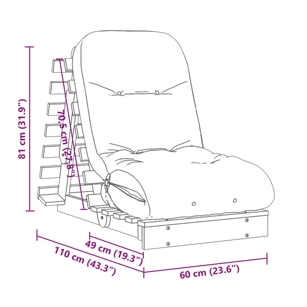 Futonbäddsoffa med madrass 60x206x11 cm massivt douglasträ