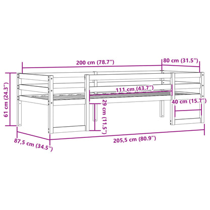 Sängram för barnsäng vit 80x200 cm massiv furu