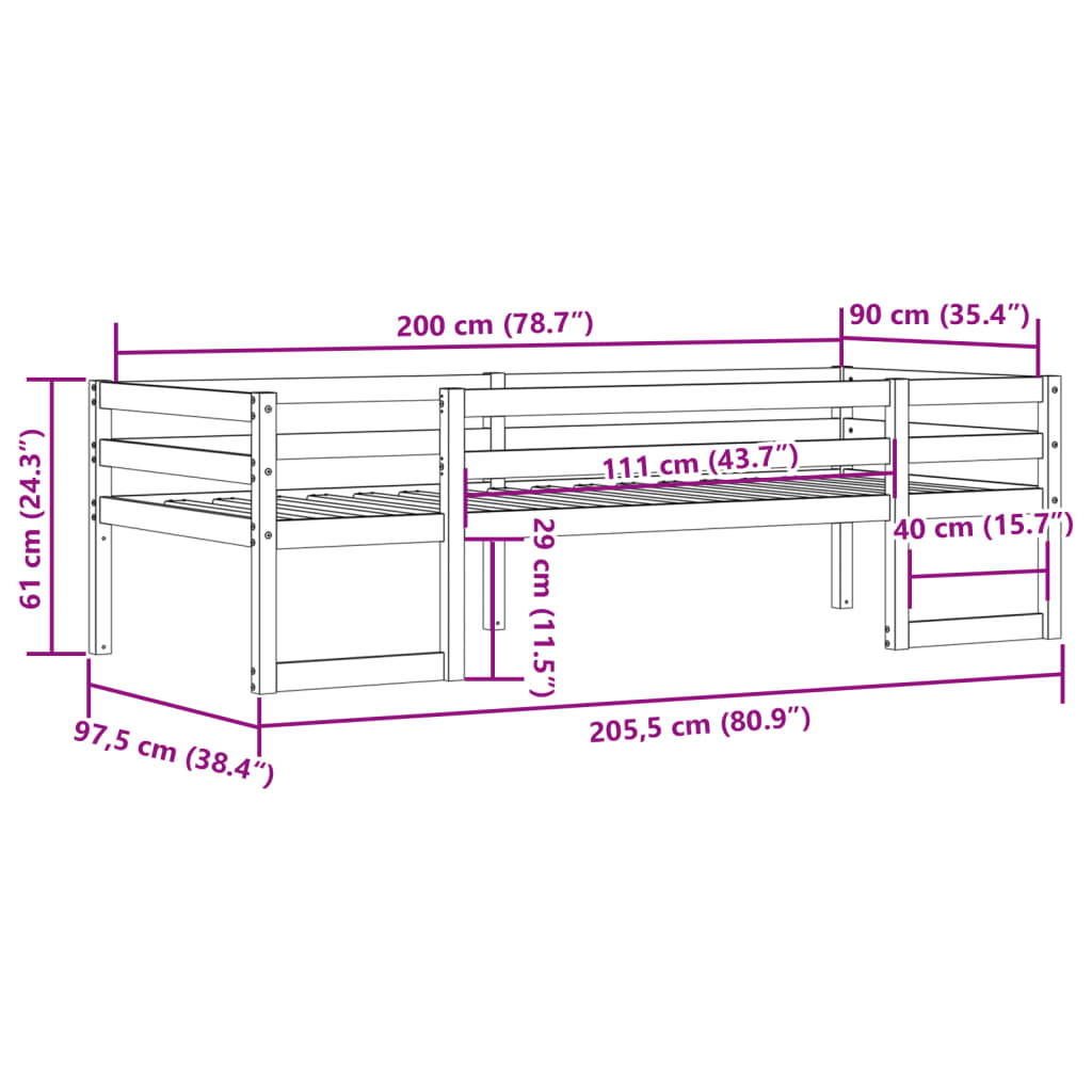 Sängram för barnsäng vit 90x200 cm massiv furu