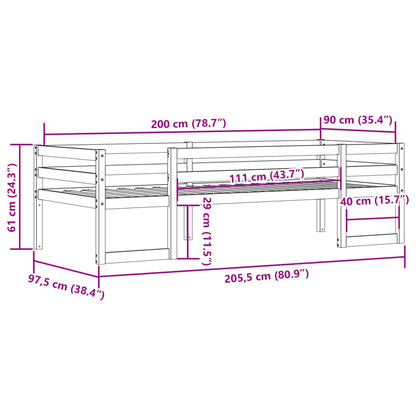 Sängram för barnsäng vit 90x200 cm massiv furu