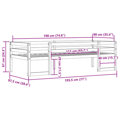 Sängram för barnsäng vit 90x190 cm massiv furu