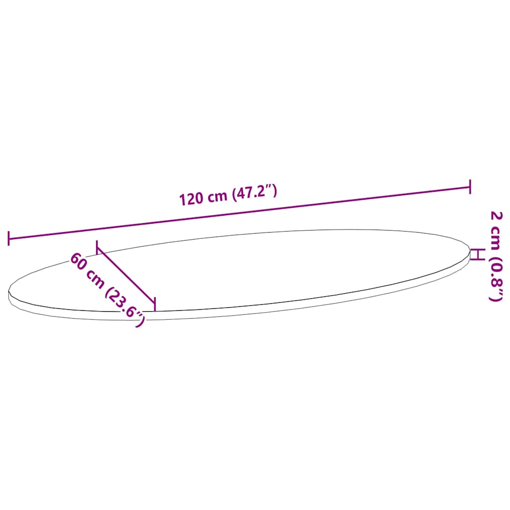 Bordsskiva 120x60x2 cm massiv ek oval