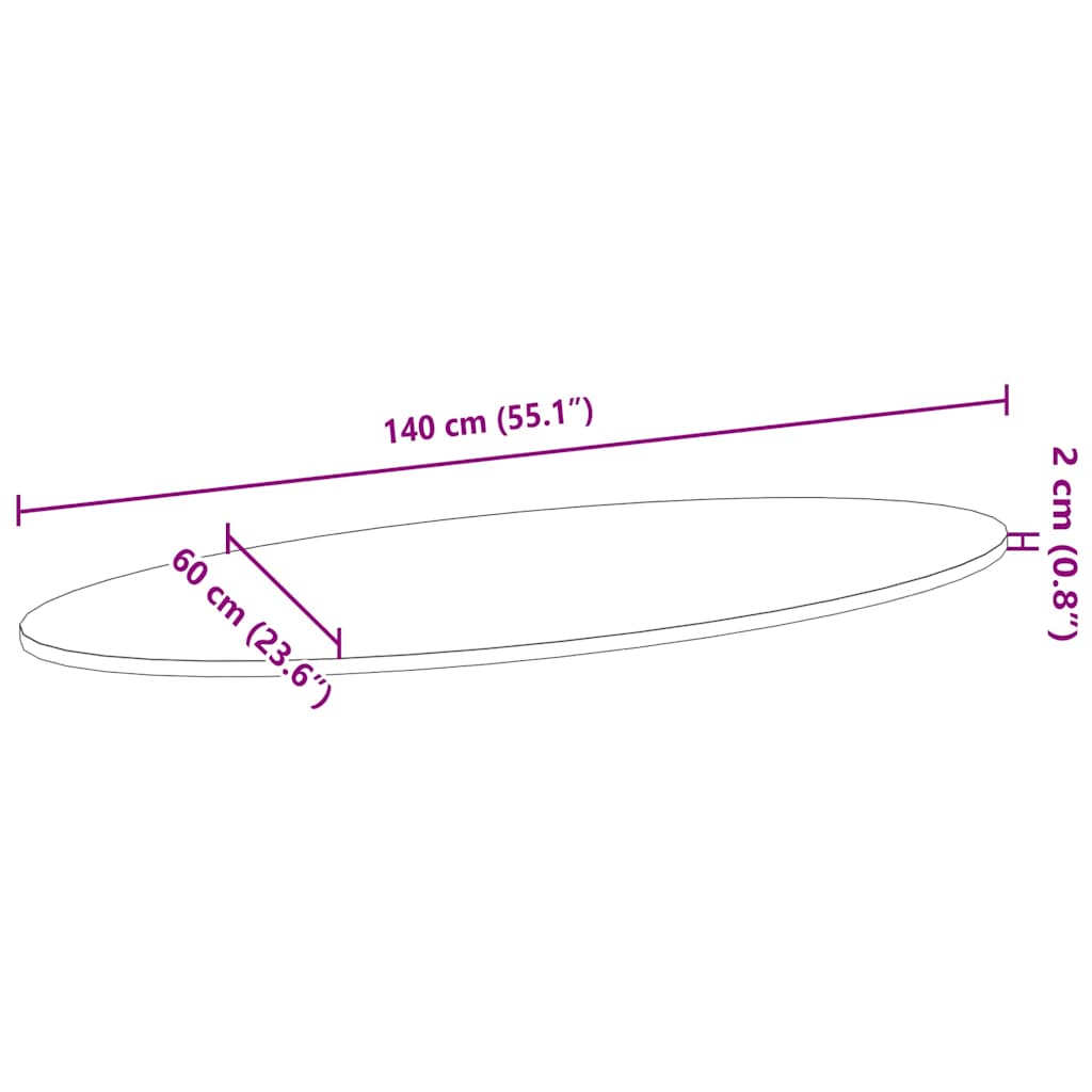 Bordsskiva 140x60x2 cm massiv ek oval