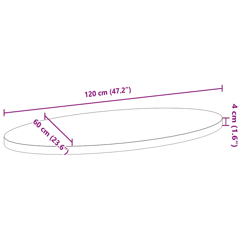 Bordsskiva 120x60x4 cm massiv ek oval