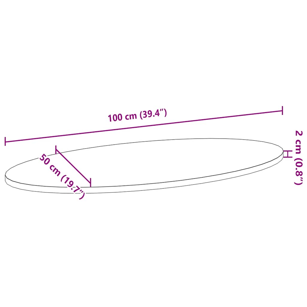 Bordsskiva ljusbrun 100x50x2 cm massiv ek oval