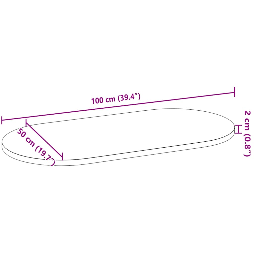 Bordsskiva 100x50x2 cm massiv ek oval