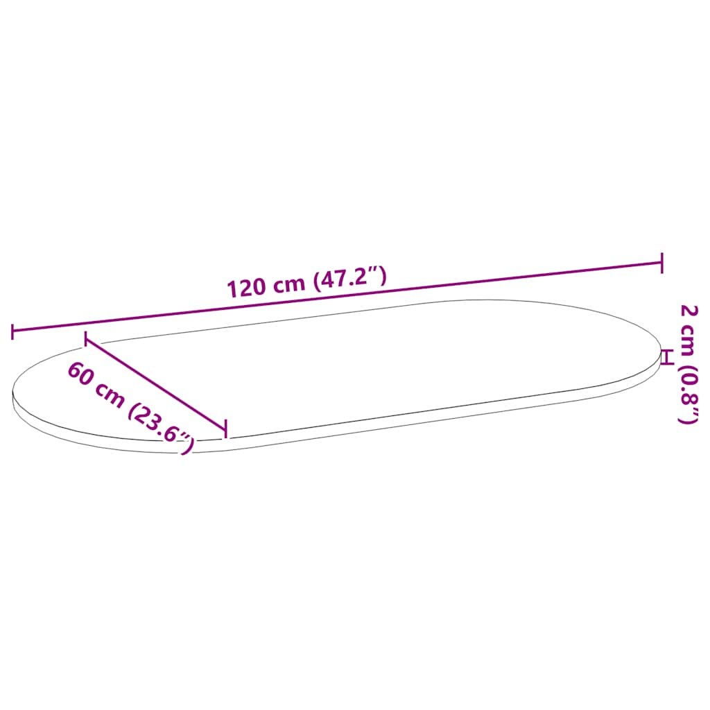 Bordsskiva 120x60x2 cm massiv ek oval