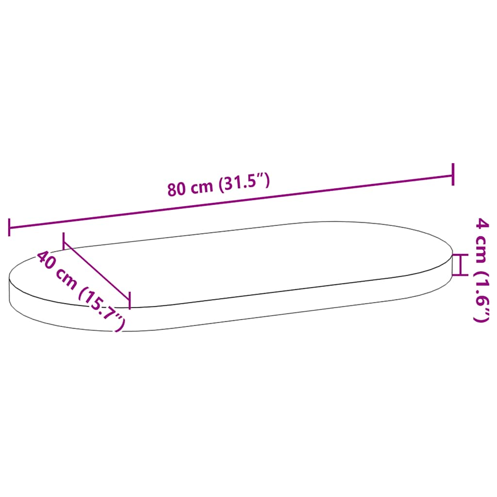 Bordsskiva 80x40x4 cm massiv ek oval