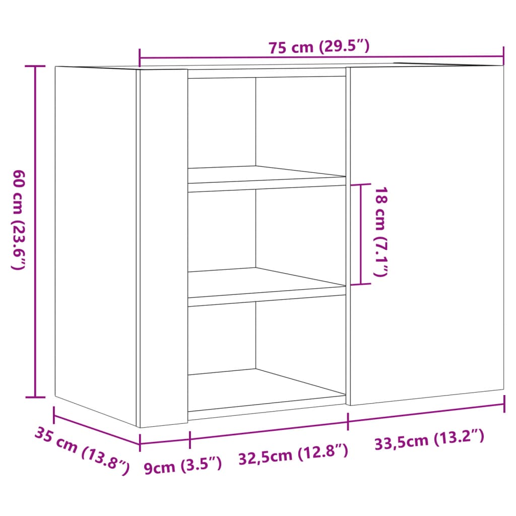 Väggskåp vit 75x35x60 cm konstruerat trä