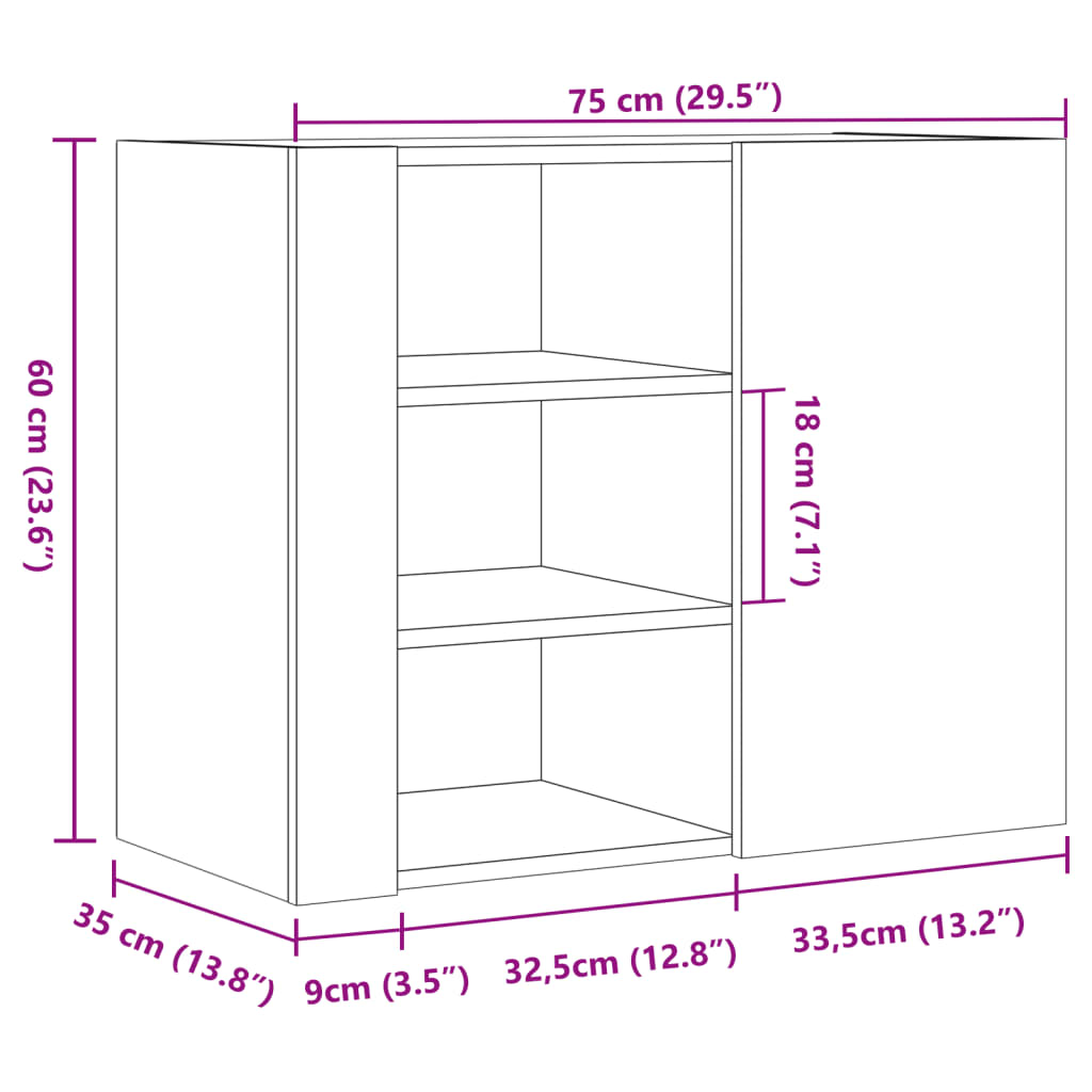 Väggskåp betonggrå 75x35x60 cm konstruerat trä