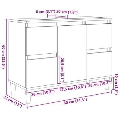 Tvättställsskåp sonoma-ek 80x33x60 cm konstruerat trä