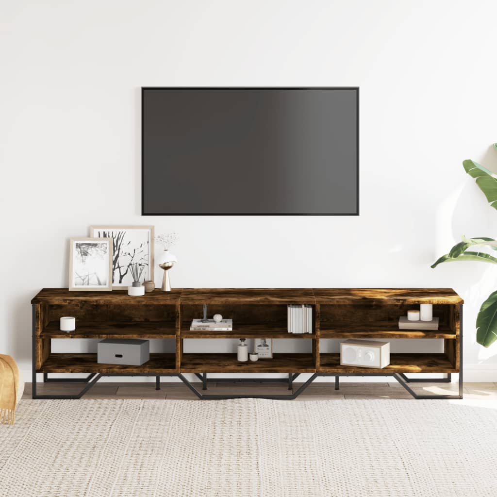 Tv-bänk rökfärgad ek 180x34x41 cm konstruerat trä