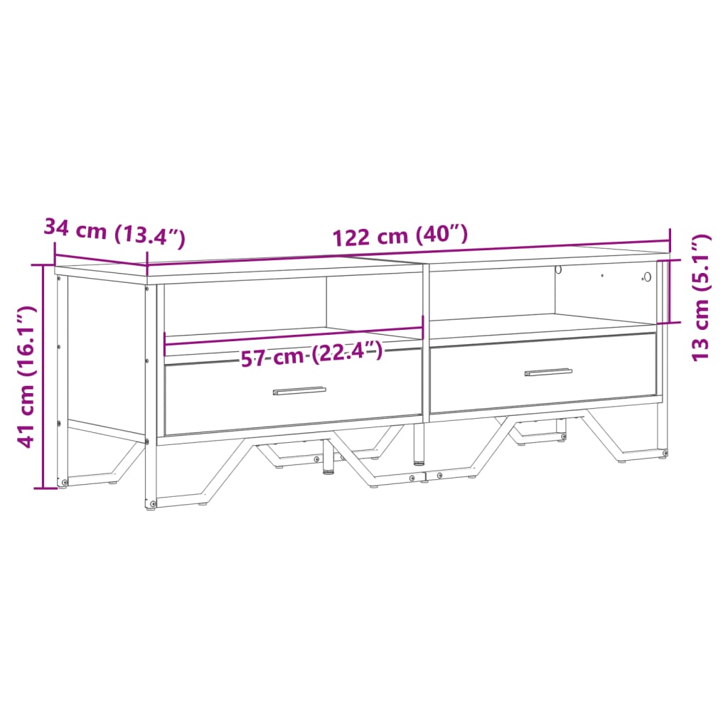 Tv-bänk svart 122x34x41 cm konstruerat trä