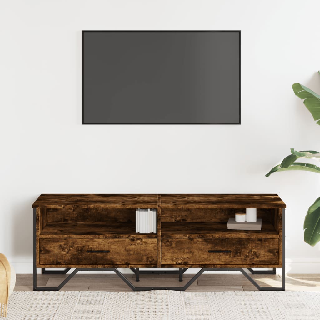 Tv-bänk rökfärgad ek 122x34x41 cm konstruerat trä