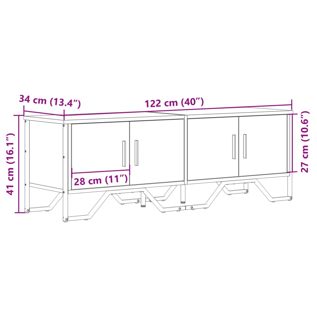 Tv-bänk sonoma ek 122x34x41 cm konstruerat trä