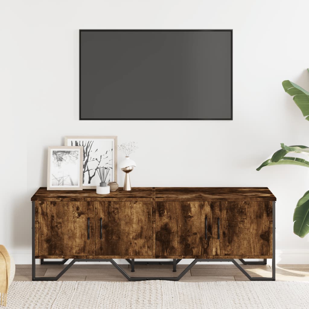 Tv-bänk rökfärgad ek 122x34x41 cm konstruerat trä