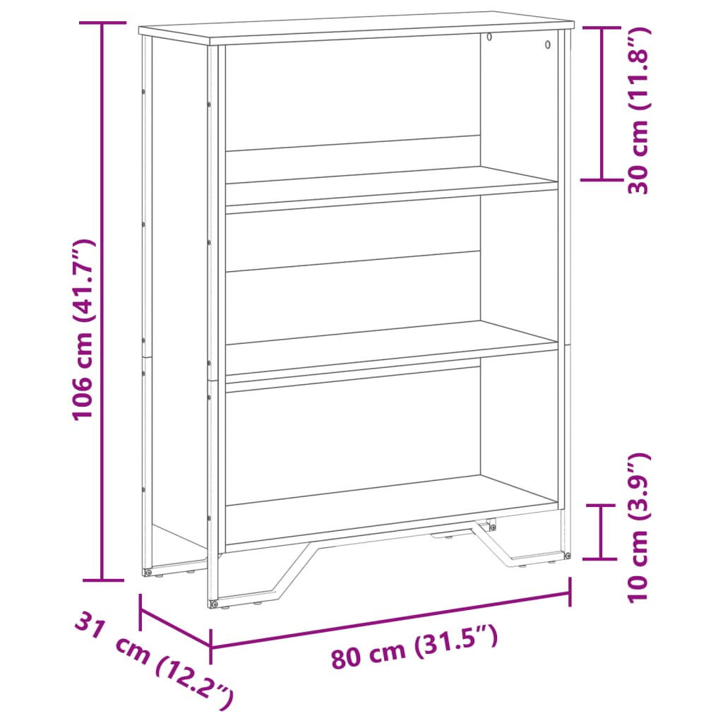 Bokhylla sonoma-ek 80x31x106 cm konstruerat trä