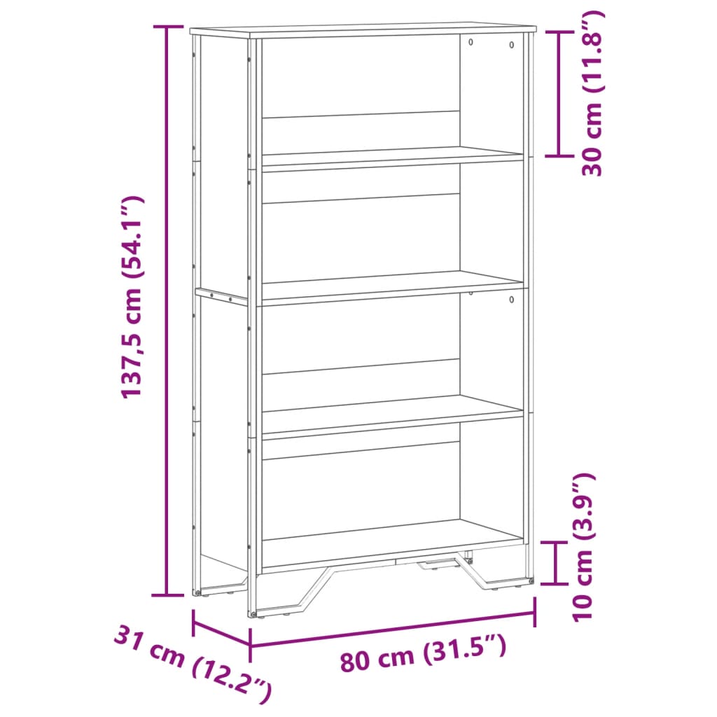 Bokhylla sonoma-ek 80x31x137,5 cm konstruerat trä