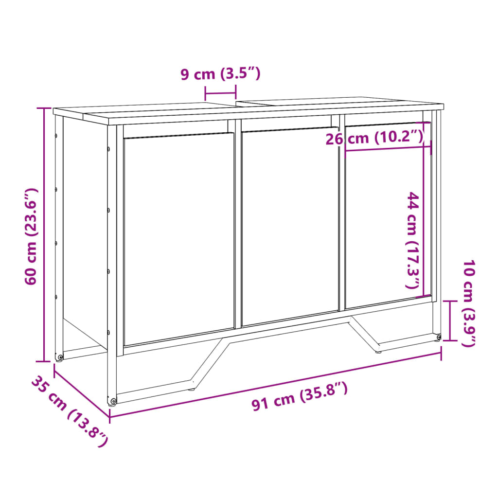 Tvättställsskåp svart 91x35x60 cm konstruerat trä