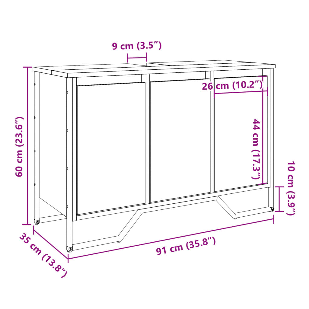 Tvättställsskåp rökfärgad ek 91x35x60 cm konstruerat trä