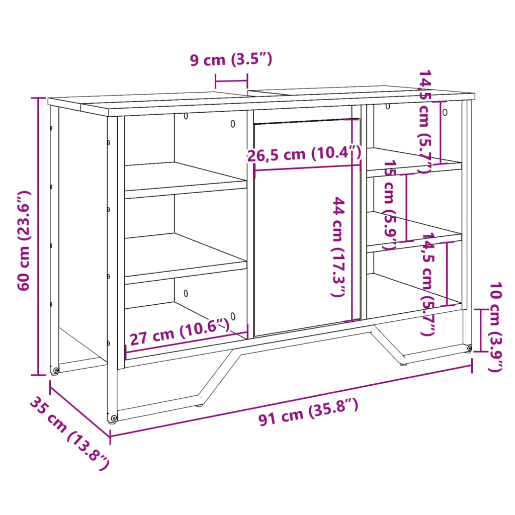 Tvättställsskåp sonoma-ek 91x35x60 cm konstruerat trä