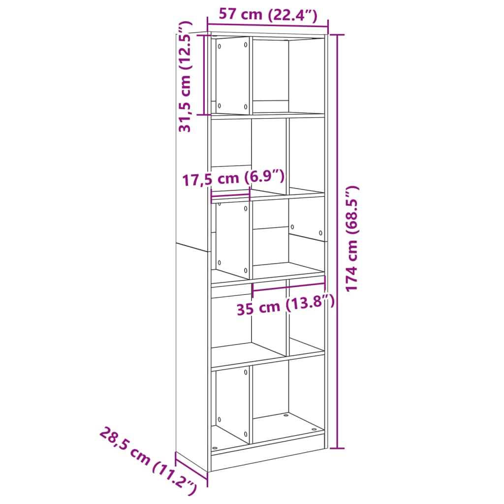 Bokhylla vit 57x28,5x174 cm konstruerat trä