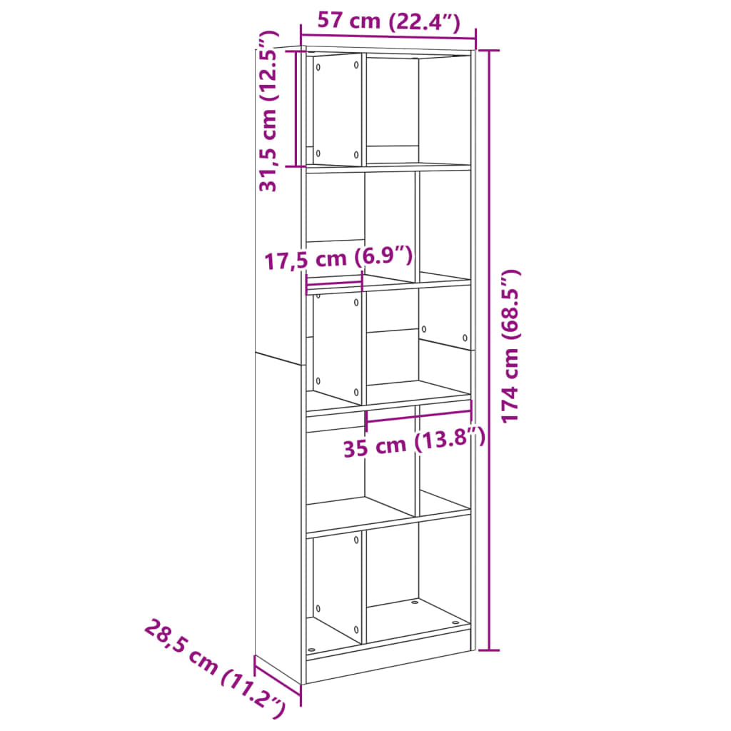 Bokhylla svart 57x28,5x174 cm konstruerat trä