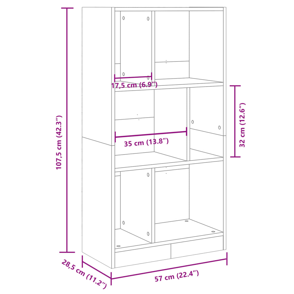 Bokhylla vit 57x28,5x107,5 cm konstruerat trä