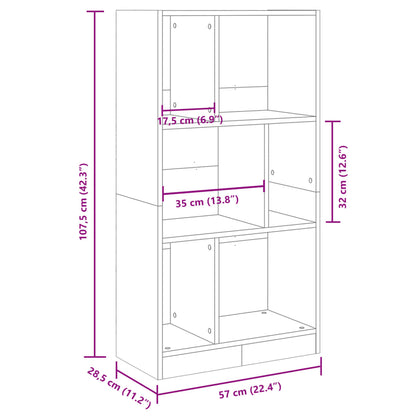 Bokhylla vit 57x28,5x107,5 cm konstruerat trä