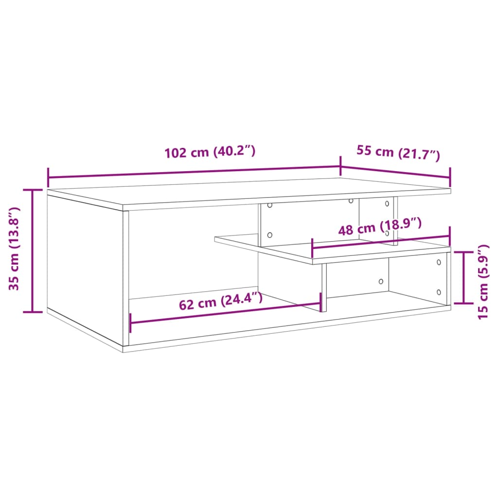 Soffbord vit 102x55x35 cm konstruerat trä