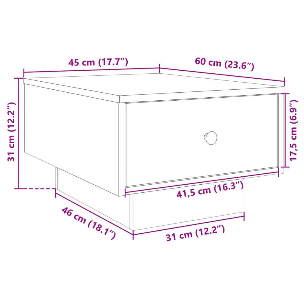 Soffbord brun ek 60x45x31 cm konstruerat trä