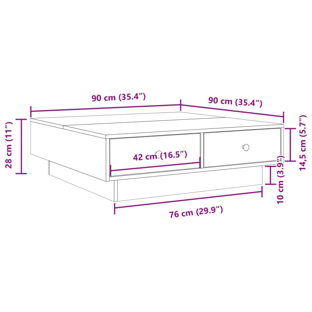 Soffbord vit 90x90x28 cm konstruerat trä